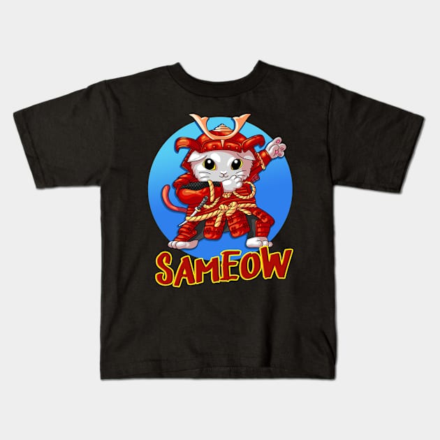 Dabbing Cat Samurai Funny Cats Motif Kids T-Shirt by Foxxy Merch